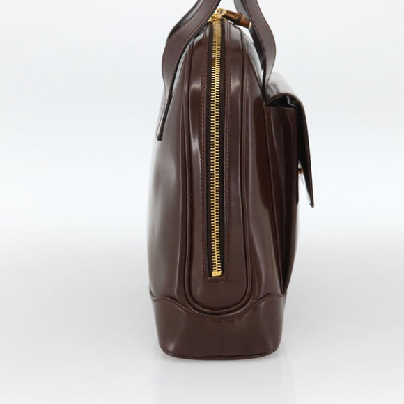 GUCCI Bamboo Tote Bag Patent leather Brown Gold Auth bs34270