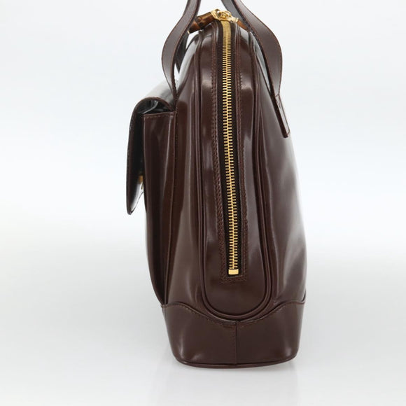 GUCCI Bamboo Tote Bag Patent leather Brown Gold Auth bs34270