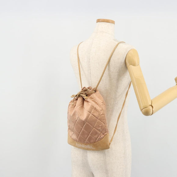 CHANEL Matelasse Schoudertas Rugzak Satijn Roze Goud CC Auth bs34274
