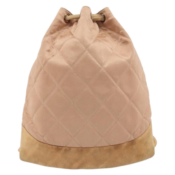 CHANEL Matelasse Schoudertas Rugzak Satijn Roze Goud CC Auth bs34274