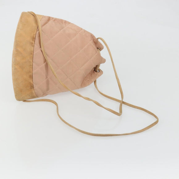 CHANEL Matelasse Schoudertas Rugzak Satijn Roze Goud CC Auth bs34274