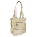CHANEL Choco Bar Hand Bag Leather Ivory Silver CC Auth bs34277-1