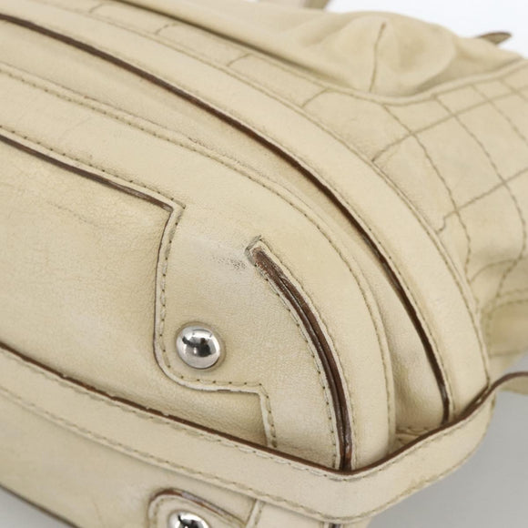 CHANEL Choco Bar Hand Bag Leather Ivory Silver CC Auth bs34277