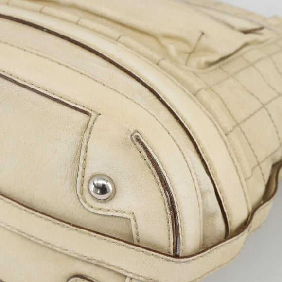 CHANEL Choco Bar Hand Bag Leather Ivory Silver CC Auth bs34277