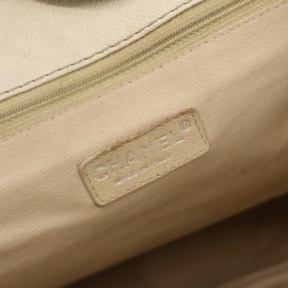 CHANEL Choco Bar Hand Bag Leather Ivory Silver CC Auth bs34277