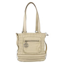 CHANEL Choco Bar Hand Bag Leather Ivory Silver CC Auth bs34277-13