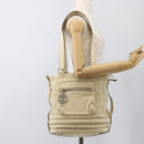 CHANEL Choco Bar Hand Bag Leather Ivory Silver CC Auth bs34277-28