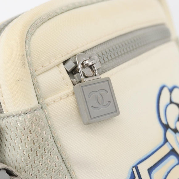CHANEL Sports Camelia Shoulder Bag Nylon White Silver CC Auth bs34278