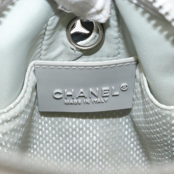 CHANEL Sports Camelia Shoulder Bag Nylon White Silver CC Auth bs34278