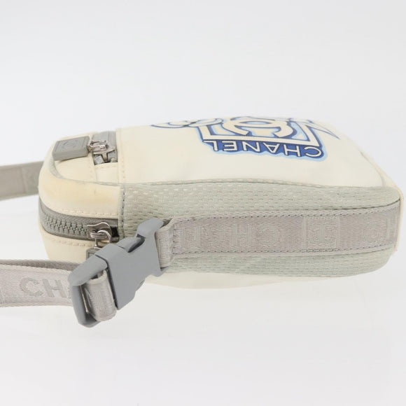 CHANEL Sports Camelia Shoulder Bag Nylon White Silver CC Auth bs34278
