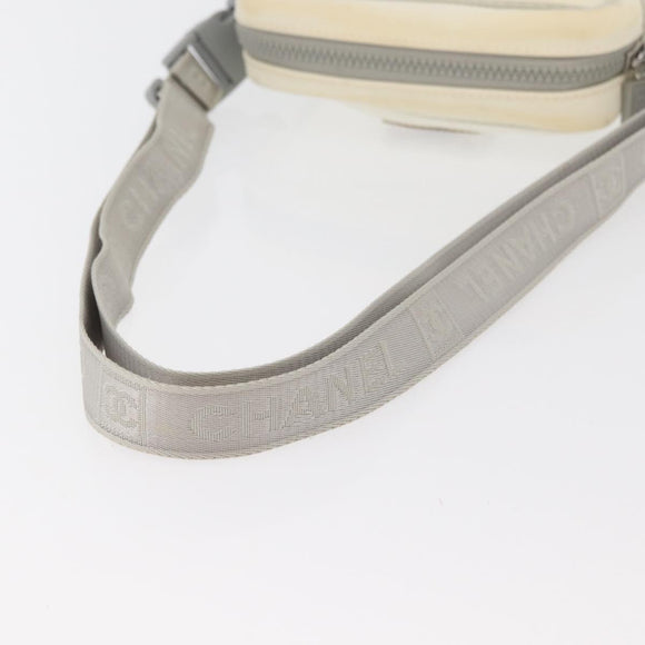 CHANEL Sports Camelia Shoulder Bag Nylon White Silver CC Auth bs34278