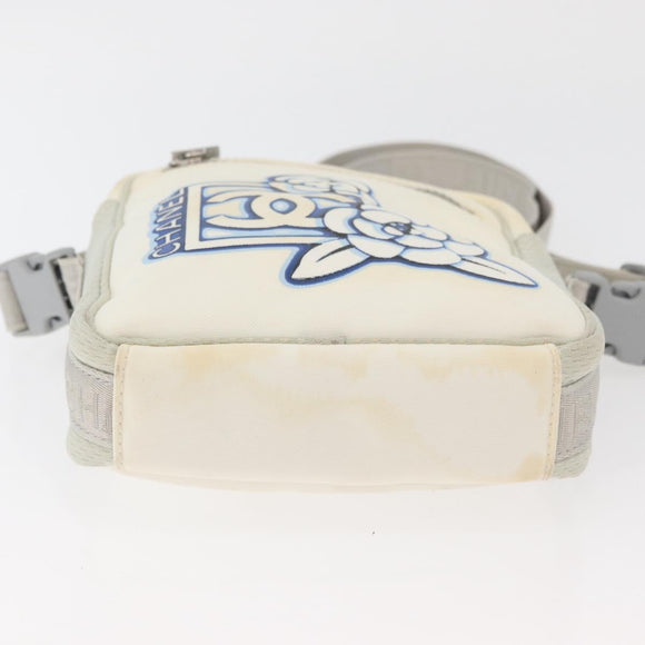 CHANEL Sports Camelia Shoulder Bag Nylon White Silver CC Auth bs34278
