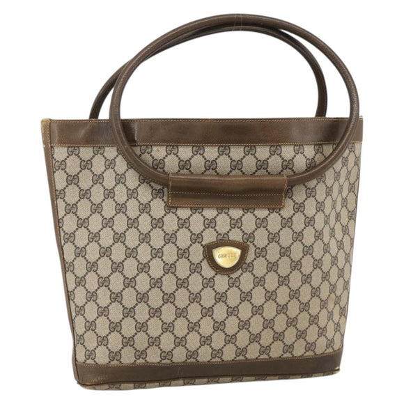 GUCCI GG Supreme Shoulder Bag PVC Beige Gold Auth bs34284