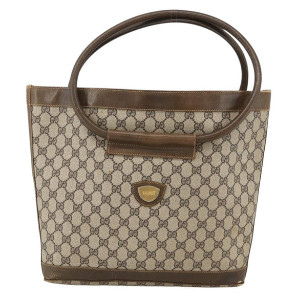 GUCCI GG Supreme Shoulder Bag PVC Beige Gold Auth bs34284