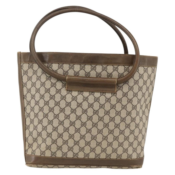 GUCCI GG Supreme Shoulder Bag PVC Beige Gold Auth bs34284