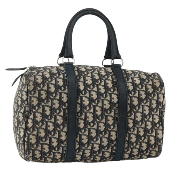 Christian Dior Trotter Canvas Boston Bag Navy Silver Auth bs34286