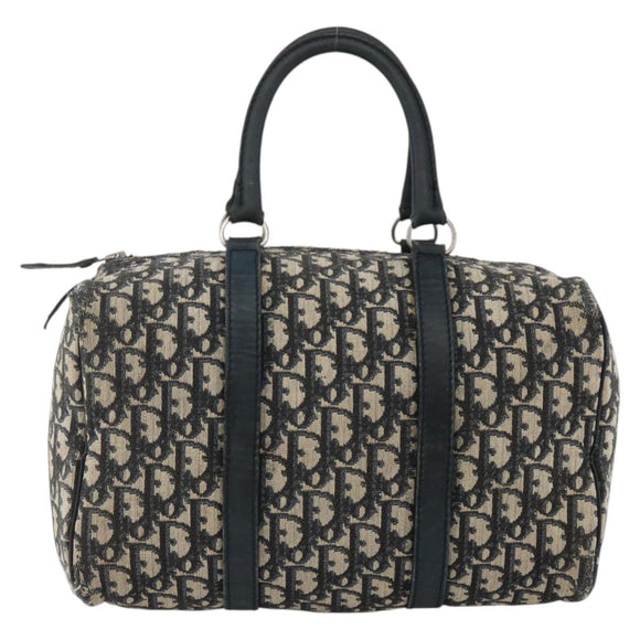 Christian Dior Trotter Canvas Boston Bag Navy Silver Auth bs34286