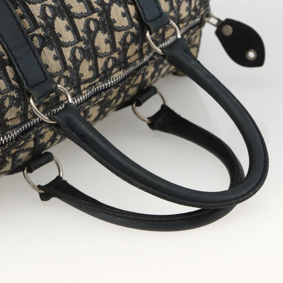 Christian Dior Trotter Canvas Boston Bag Navy Silver Auth bs34286