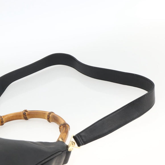 GUCCI Bamboo Hand Bag Leather 2way Black Gold Auth bs34287