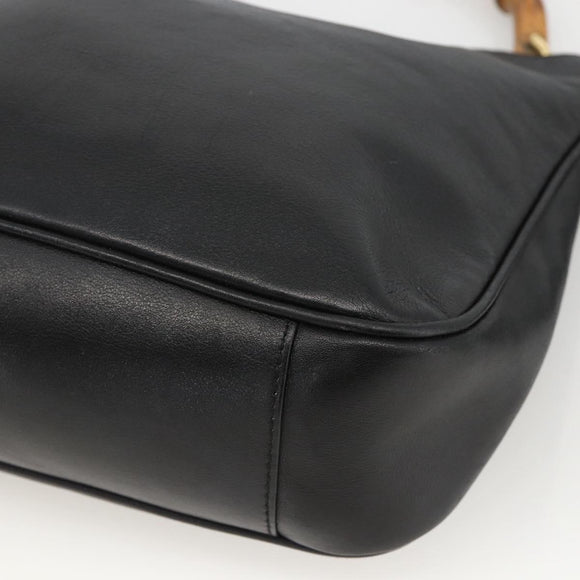 GUCCI Bamboo Hand Bag Leather 2way Black Gold Auth bs34287
