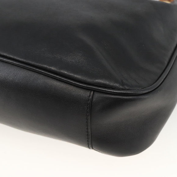 GUCCI Bamboo Hand Bag Leather 2way Black Gold Auth bs34287