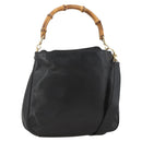 GUCCI Bamboo Hand Bag Leather 2way Black Gold Auth bs34287-1