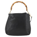 GUCCI Bamboo Hand Bag Leather 2way Black Gold Auth bs34287-13