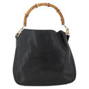 GUCCI Bamboo Hand Bag Leather 2way Black Gold Auth bs34287-2