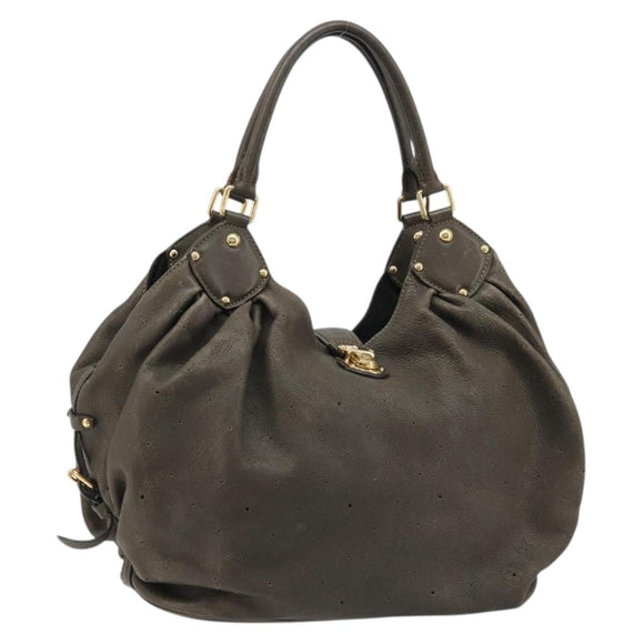 LOUIS VUITTON Punching Mahina L Tote Bag Leather Taupe M93121 LV Auth bs34306