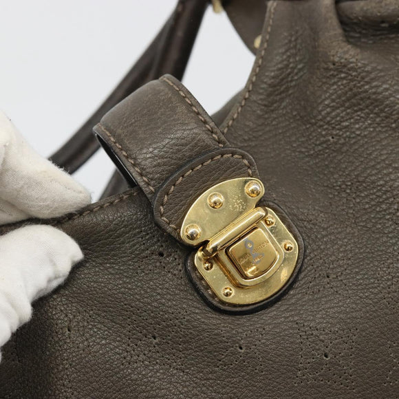 LOUIS VUITTON Punching Mahina L Tote Bag Leather Taupe M93121 LV Auth bs34306