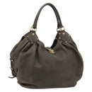 LOUIS VUITTON Punching Mahina L Tote Bag Leather Taupe M93121 LV Auth bs34306-1