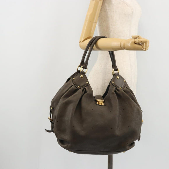 LOUIS VUITTON Punching Mahina L Tote Bag Leather Taupe M93121 LV Auth bs34306