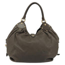 LOUIS VUITTON Punching Mahina L Tote Bag Leather Taupe M93121 LV Auth bs34306-2