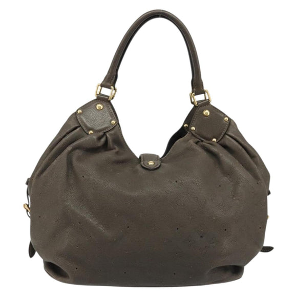 LOUIS VUITTON Punching Mahina L Tote Bag Leather Taupe M93121 LV Auth bs34306