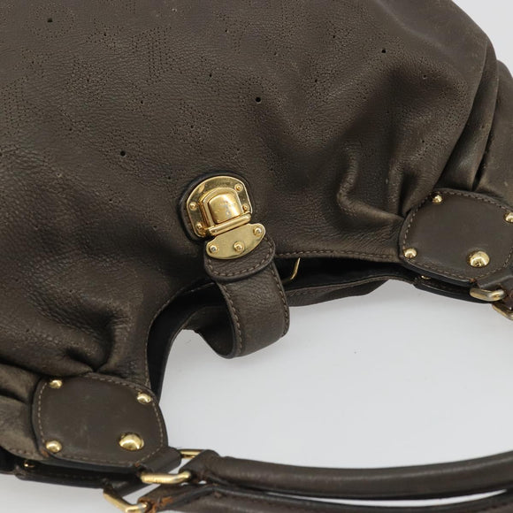 LOUIS VUITTON Punching Mahina L Tote Bag Leather Taupe M93121 LV Auth bs34306
