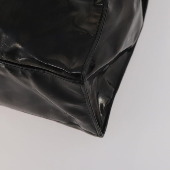 CHANEL Chain Tote Bag Patent Leather Black Gold CC Auth bs34312