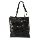 CHANEL Chain Tote Bag Patent Leather Black Gold CC Auth bs34312-13