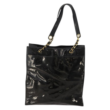 CHANEL Chain Tote Bag Patent Leather Black Gold CC Auth bs34312 - 0