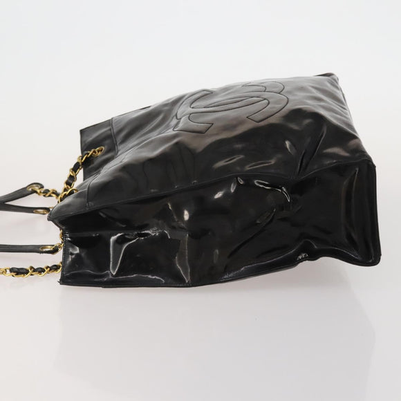 CHANEL Chain Tote Bag Patent Leather Black Gold CC Auth bs34312