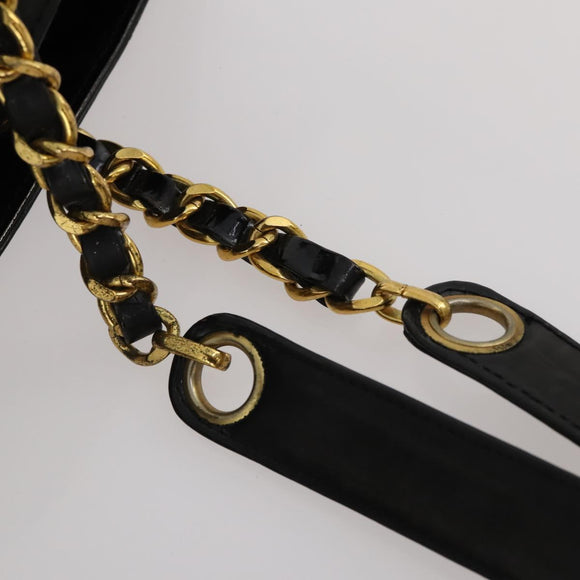 CHANEL Chain Tote Bag Patent Leather Black Gold CC Auth bs34312