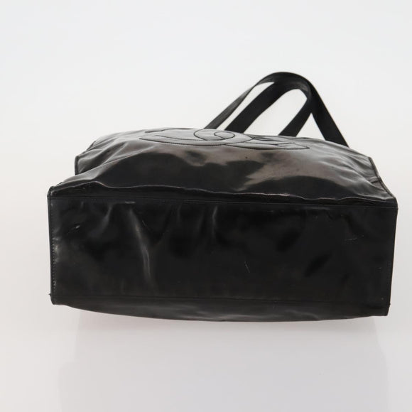 CHANEL Chain Tote Bag Patent Leather Black Gold CC Auth bs34312