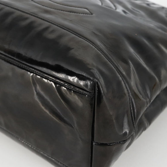 CHANEL Ketten-Einkaufstasche Lackleder Schwarz Gold CC Auth bs34313