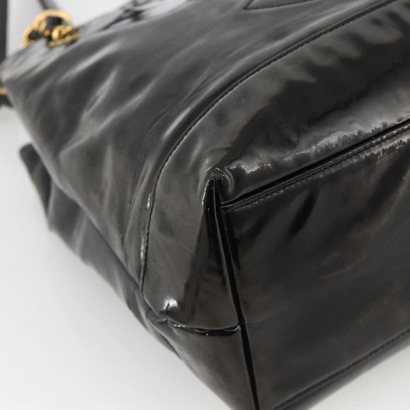 CHANEL Ketten-Einkaufstasche Lackleder Schwarz Gold CC Auth bs34313