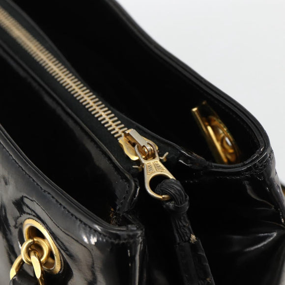 CHANEL Ketten-Einkaufstasche Lackleder Schwarz Gold CC Auth bs34313
