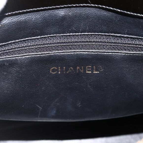 CHANEL Ketten-Einkaufstasche Lackleder Schwarz Gold CC Auth bs34313