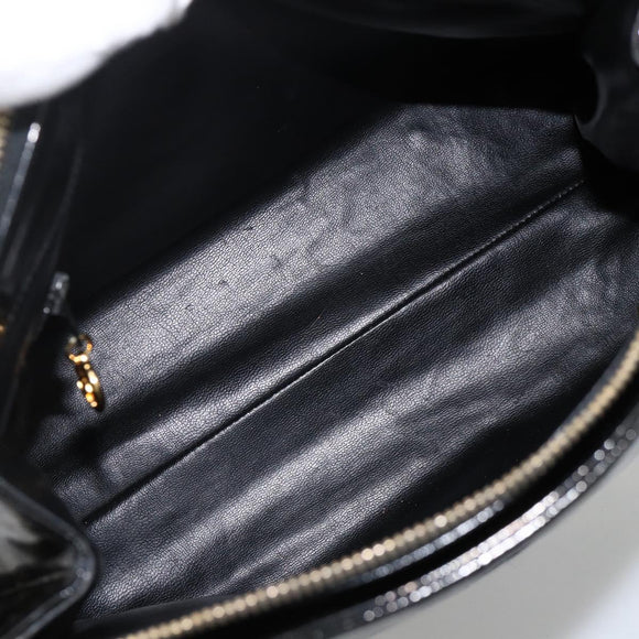 CHANEL Ketten-Einkaufstasche Lackleder Schwarz Gold CC Auth bs34313