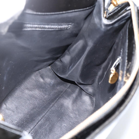 CHANEL Ketten-Einkaufstasche Lackleder Schwarz Gold CC Auth bs34313