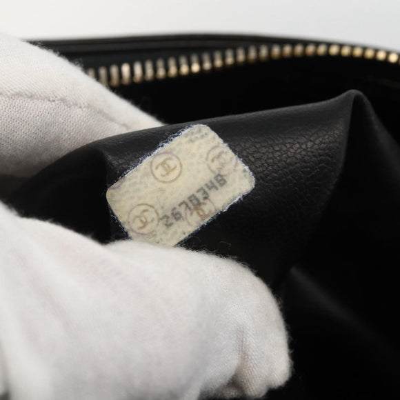 CHANEL Ketten-Einkaufstasche Lackleder Schwarz Gold CC Auth bs34313
