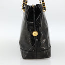CHANEL Ketten-Einkaufstasche Lackleder Schwarz Gold CC Auth bs34313-3