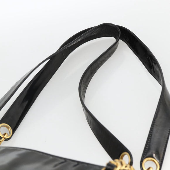 CHANEL Ketten-Einkaufstasche Lackleder Schwarz Gold CC Auth bs34313